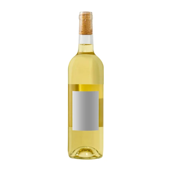 Bottiglia Vino Bianco Giallo Con Etichetta Bianca Isolata Sfondo Bianco — Foto Stock