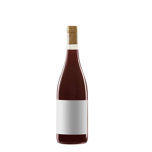 Bouteille Vin Rouge Avec Étiquette Vierge Isolée Sur Fond Blanc — Photo