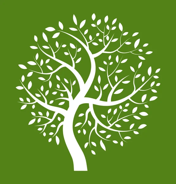 Biały drzewo ikona na zielonym tle — Wektor stockowy