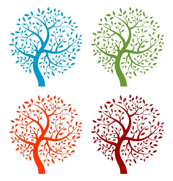 Reihe bunter Jahreszeitenbaum-Ikonen lizenzfreie Stockvektoren