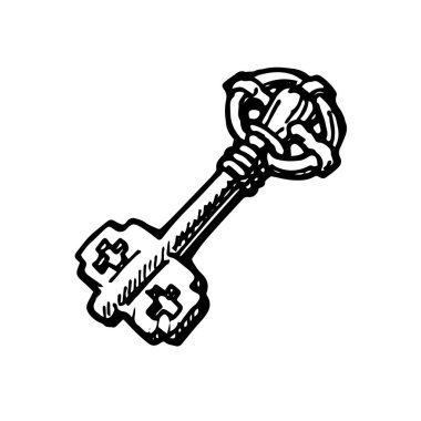 Beyaz arkaplan vektör illüstrasyonunda el çizimi vintage anahtar izole