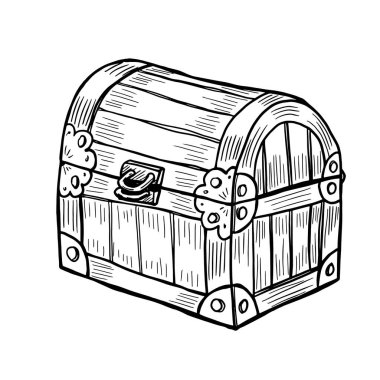 Beyaz arka planda izole edilmiş ahşap göğsün el çizimi çizimi çizimi