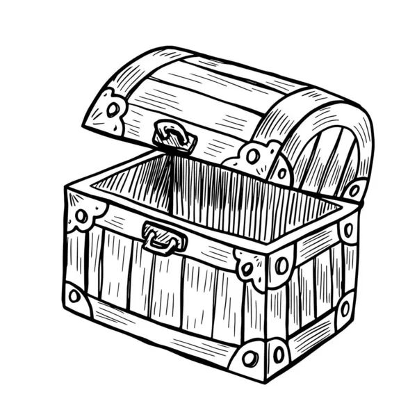 Ručně Kreslený Vektor Ilustrace Dřevěné Truhlice Izolované Bílém Pozadí — Stockový vektor
