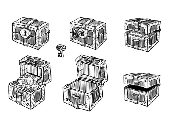 Ilustración Vectorial Dibujada Mano Cofres Aislados Sobre Fondo Blanco — Vector de stock