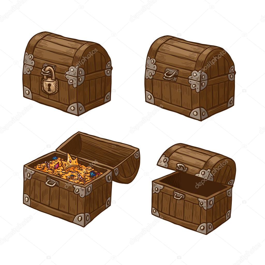 Set of treasure chests vector illustration isolated on white background