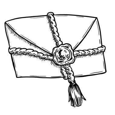 Balmumu mühür çizimi ile mühürlenmiş kapalı bir zarf