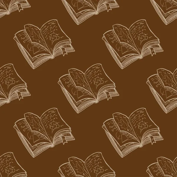 ブラウンを背景にした本のベクターイラストのシームレスなパターン — ストックベクタ