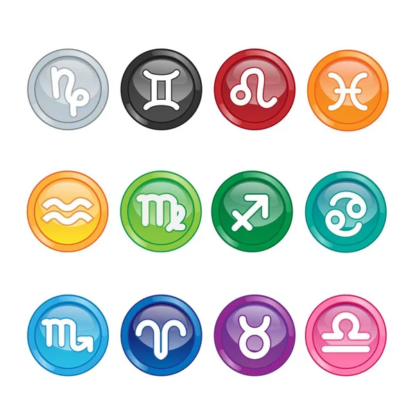 Set Zodiac Signs Vector Illustration Colourful Icons Isolated White Background — 图库矢量图片