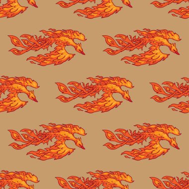 Sepya arkaplan vektörü illüstrasyonunda Phoenix pürüzsüz desen