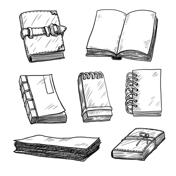 Conjunto Notebooks Notepads Ilustração Vetorial Isolado Fundo Branco — Vetor de Stock