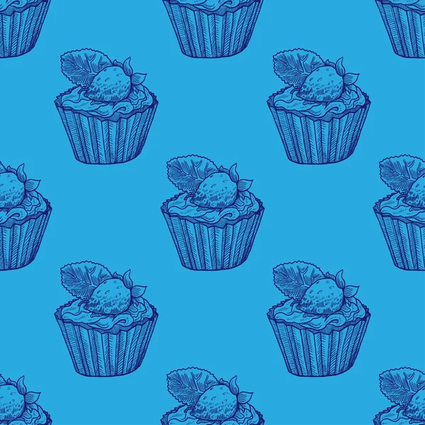 Cupcake Strawberry Vector Illustration Seamless Pattern — Stockvector