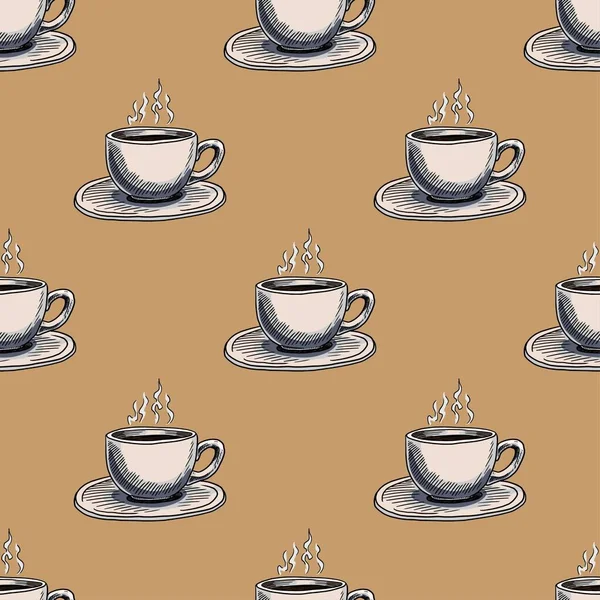 Cup Coffee Vector Illustration Seamless Pattern — Stock Vector