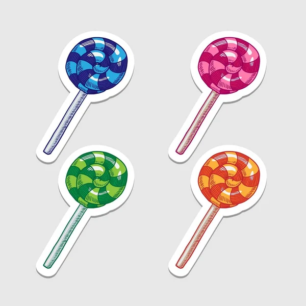 Bright Lollipop Sticker Set Vector Illustration — Stockvektor