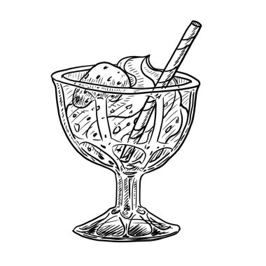 Ice cream in glass cup doodle vector illustration