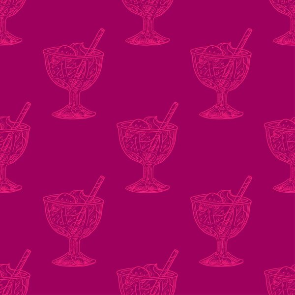 Ice cream in glass cup vector seamless pattern
