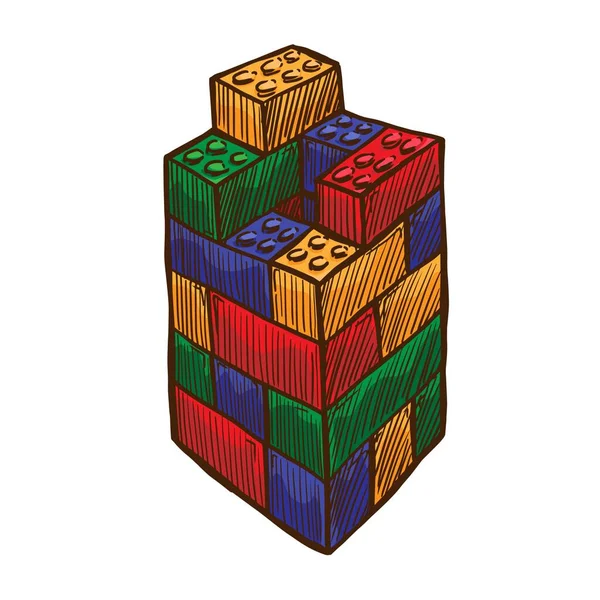 Plastic Blocks Tower Vector Illustration Children Toy Isolated White Background — Stock Vector