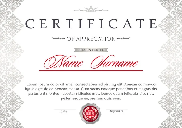 Сертифікат Офіційному Урочистому Елегантному Стилі Вінтажним Орнаментом Шаблон Диплома Сертифіката — стоковий вектор