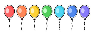 Çok renkli balonlar, beyaz arkaplanda siyah çizgili izole edilmiş renkler. Vektör grafikleri