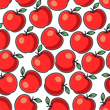 Çocukların düz biçimli kırmızı elmalı kusursuz desen, vektör grafikleri