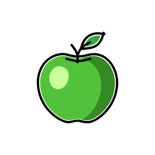 Groene Appel Kinderachtige Platte Stijl Vectorillustratie — Stockvector