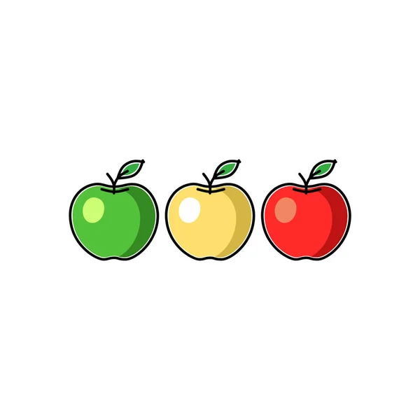 Pommes Vertes Jaunes Rouges Dans Style Plat Des Enfants Illustration — Image vectorielle