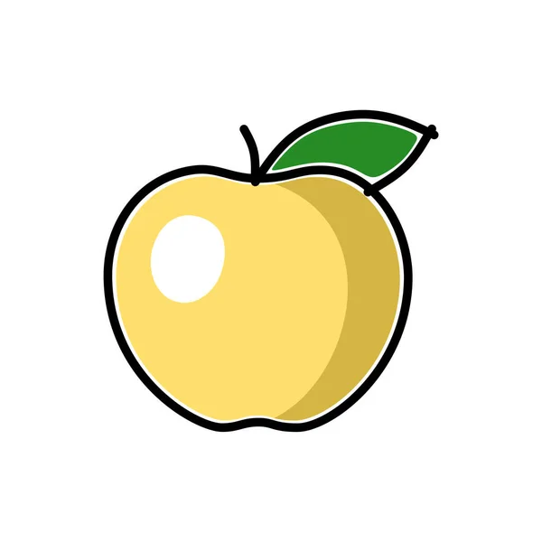 Κίτρινο Μήλο Παιδικό Επίπεδο Στυλ Μαύρο Περίγραμμα Διανυσματική Απεικόνιση — Διανυσματικό Αρχείο