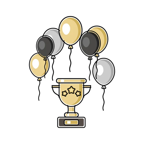 Χρυσό Κύπελλο Του Νικητή Για Θέση Βραβείο Και Πολύχρωμα Μπαλόνια — Διανυσματικό Αρχείο