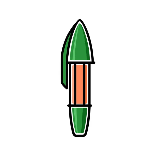 Ballpoint Green Pen Writing Color Isolated Illustration Black Outline White — Stockvektor