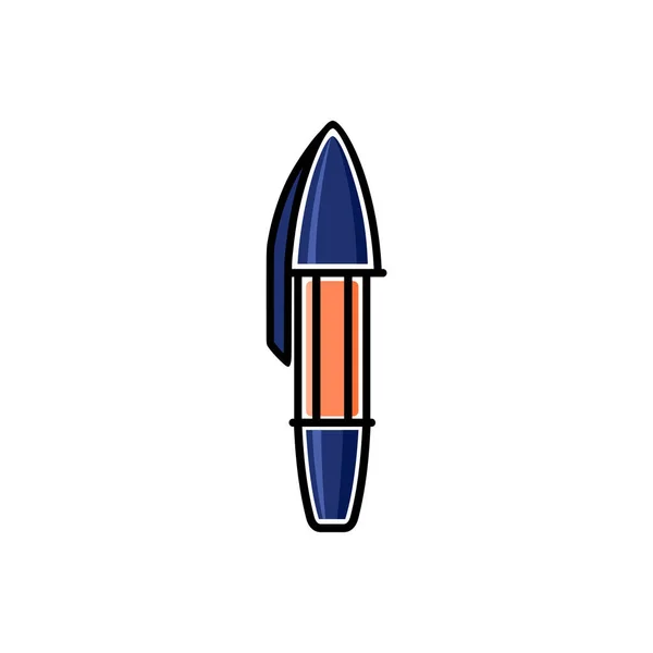 Ballpoint Blue Writing Pen Color Isolated Illustration Black Outline White — Stockvektor