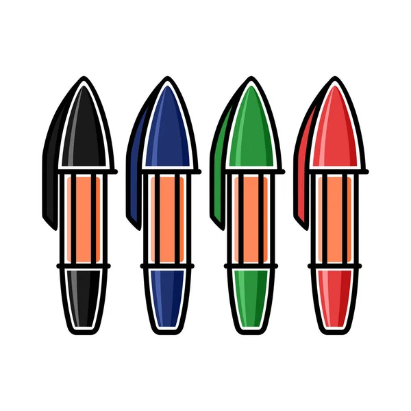 Set Multicolored Stationery Ballpoint Pens Writing Color Isolated Illustration Black — Stockvektor