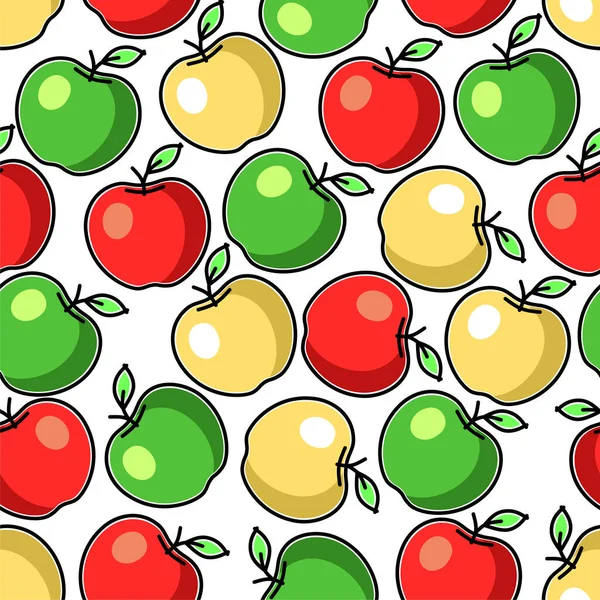 Nahtloses Muster Mit Grünen Roten Und Gelben Äpfeln Flachen Stil lizenzfreie Stockillustrationen
