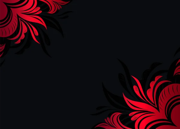 Черный Фон Изящными Стилизованными Красными Цветами Углах Шаблон Обложек Открытки Стоковый вектор