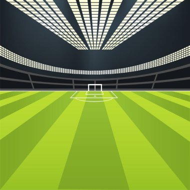 Boş futbol sahası, yan görüş renk görüntüsü perspektiften. Vektör illüstrasyonu