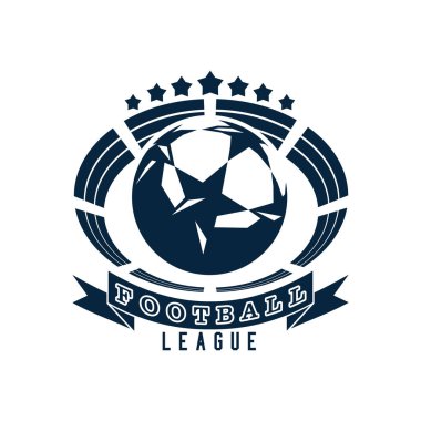 Futbol amblemi, top ve spor arenası, izole edilmiş tek renkli resim. Vektör illüstrasyonu