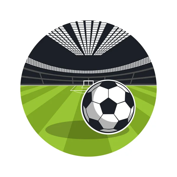 Футбольный Мяч Футбольном Поле Цветная Векторная Иллюстрация Круге — стоковый вектор