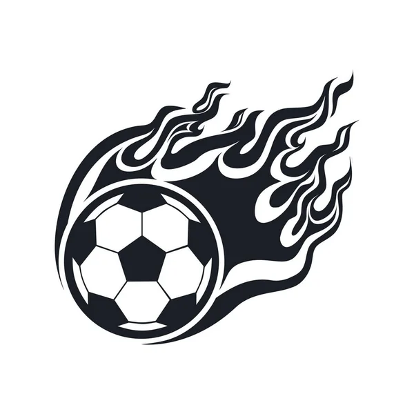 火にサッカーボール 白い背景のモノクロームベクトルイラスト — ストックベクタ