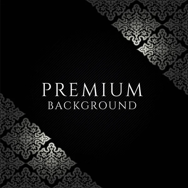 Premium Black Background Ornamental Silver Corners Centered Space Text Vector — Stock Vector