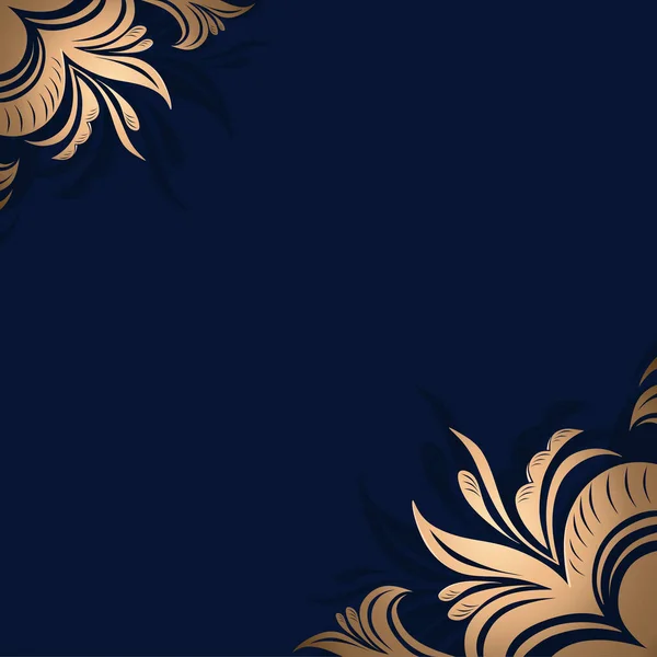 Fundo Azul Escuro Com Elegantes Flores Douradas Estilizadas Nos Cantos — Vetor de Stock