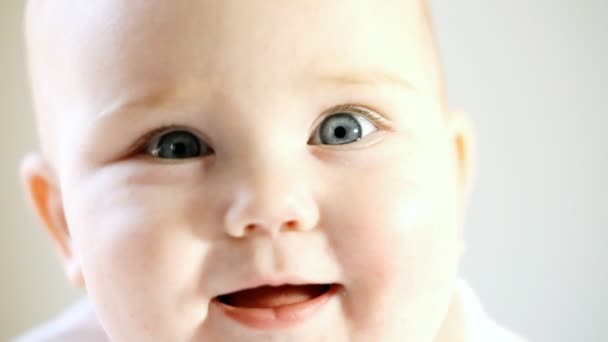 Bright closeup portrait of adorable baby — Stock Video