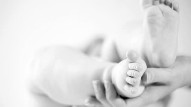 Babys foots in mother hands — Stock Video