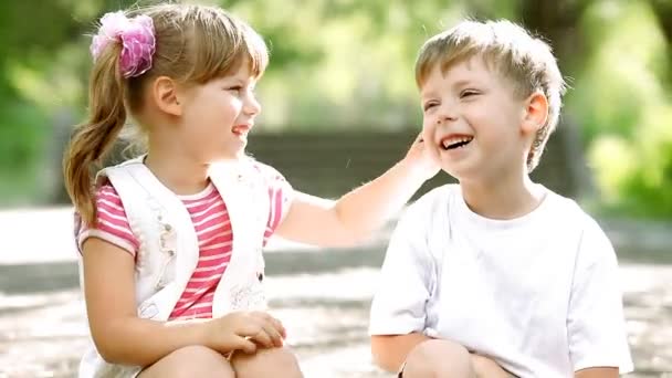 Two child funning in park, outdoors — Stock Video