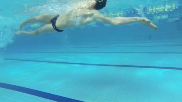 Piękne widoki podwodne pływanie styl backstorke — Wideo stockowe