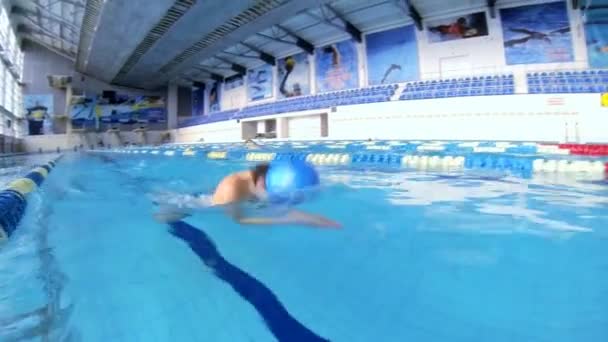 Beautiful underwater view of swimming breaststorke style — Stock Video