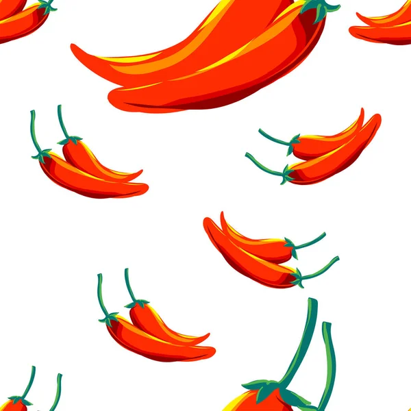 Freehand Draw Chili Pepper Seamless Pattern Hot Spicy Ingredient More — Stock Vector