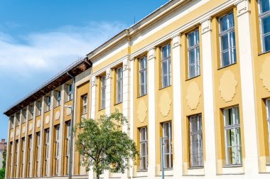 Güneşli bir günde Macaristan 'ın Szombath kentinin tarihi mimarisine, sokaklarına ve meydanlarına bakın..