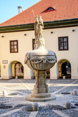 SOPRON, HUNGARY - 14 Ağustos 2021: Macaristan 'ın Sopron kentinde küçük bebek İsa ile birlikte Aziz Mary