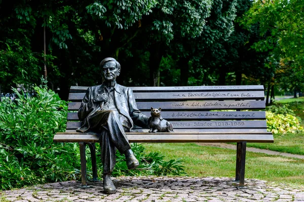 Weores Sandor 'un heykeli Macaristan, Szombath' ta bir bankta oturuyor.