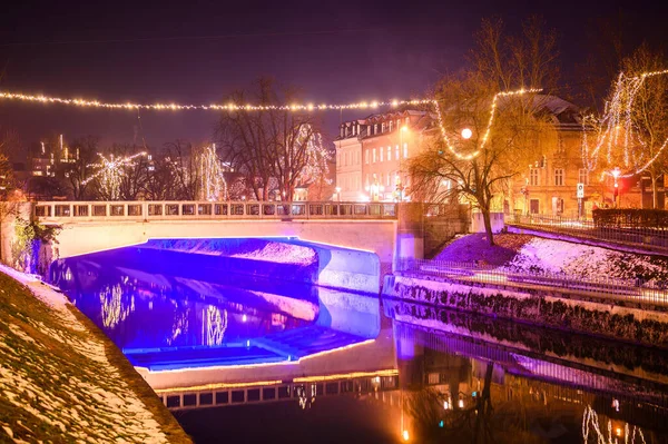 Ljubljana Słowenia Styczeń 2022 Widok Most Zoisova Cesta Rzekę Lubljanica — Zdjęcie stockowe