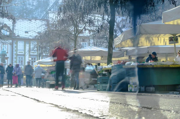 Ljubljana Slovinsko Června 2022 Pohled Centrální Trh Plecnik Lublaň Zatímco — Stock fotografie