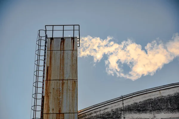 Factory Chimney Blue Sky Polluting Environment — Stock Photo, Image